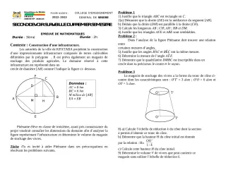 Première page de Mathématiques 3e — Devoir surveillé (2022-2023) · CEG SEKERE