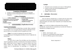 Première page de Histoire-Géographie 4e, 4e ML — 1er devoir surveillé, 2e semestre (2018-2019) · ceg ouenou