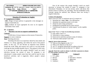 Première page de Anglais 4e, 4e ML — 2e devoir surveillé, 1er semestre (2021-2022) · CEG ZONGO
