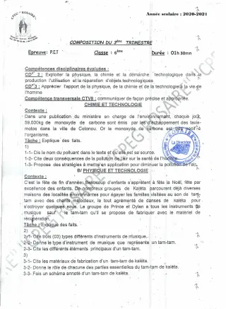 Première page de PCT 6e — 1er trimestre (2020-2021) · CPEG ROSAIRE