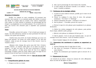 Première page de Français 5e — 2e devoir surveillé, 2e semestre (2022-2023) · CEG SEKERE