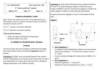 Première page de PCT 3e — 2e devoir surveillé, 1er semestre (2019-2020) · CEG BADEKPAROU