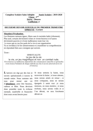 Première page de Français 6e, 5e, 4e, 4e ML, 3e, 3e ML, 2nde A, 2nde A1, 2nde A2, 2nde B, 2nde C, 2nde D, 1ère A, 1ère A1, 1ère A2, 1ère B, 1ère D, Tle A, Tle A1, Tle A2, Tle B, Tle C, Tle D — 2e devoir surveillé, 1er