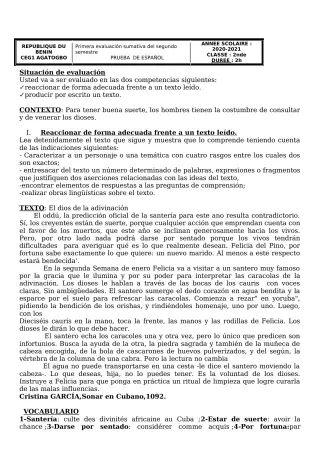 Première page de Espagnol 2nde A1, 2nde A2, 2nde B — 2020-2021 · CEG 1 Agatogbo