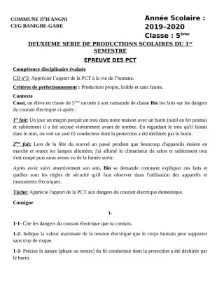 Première page de PCT 5e — 2e production scolaire, 1er semestre (2019-2020) · CEG Banigbégare
