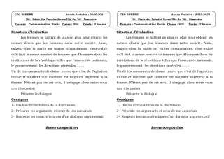 Première page de Français 3e, 3e ML — 1er devoir surveillé (2020-2021) · CEG SEKERE