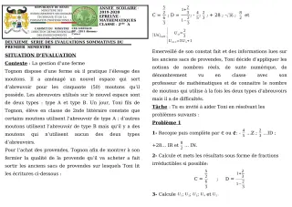 Première page de Mathématiques 2nde A1, 2nde A2 — 2e évaluation sommative, 1er semestre (2019-2020) · CEG GBESSOU