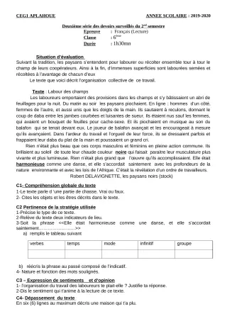 Première page de Français 6e, 5e, 4e, 4e ML, 4e ML&MC, 3e, 3e ML, 2nde A, 2nde A1, 2nde A2, 2nde B, 2nde C, 2nde D, 1ère A, 1ère A1, 1ère A2, 1ère C, 1ère D, Tle A1, Tle A2, Tle C, Tle D — 2e devoir surveillé, 2e seme