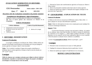 Première page de Histoire-Géographie 3e, 3e ML — Évaluation sommative, 1er semestre (2019-2020) · CEG PENESSOULOU