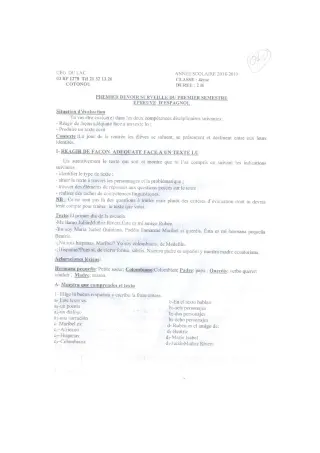 Première page de Espagnol 4e ML — 1er devoir surveillé, 1er semestre (2018-2019) · CEG du Lac