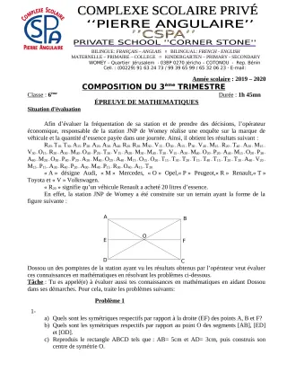 Première page de Mathématiques 6e — Composition (2019-2020) · CPEG PIERRE ANGULAIRE