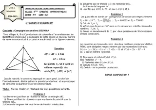 Première page de Mathématiques 4e — Composition, 1er semestre (2020-2021) · CEG 2 Djougou